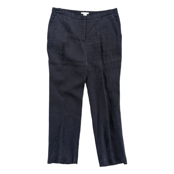 H&M Linen Pants Womens Navy Blue Flat Front Trousers Size 14 - Picture 1 of 10